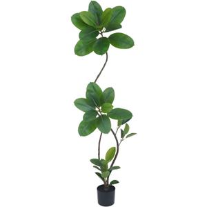 Artificial Rubber Tree 6FT, Tall Faux Rubber Plant with Realistic Trunk, Indoor Floor Artificial Tree for Living Room, Home, Office (Green)
