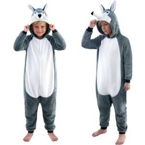 Unisex Kids Animal Onesie Pajamas, Flannel Halloween Cosplay Costume for Boys Girls - Homewear Sleepwear Outfit Gifts (5-6 Years, Husky)