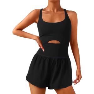 Wenlia Women Workout Romper Onesie with Padded Bras Sleeveless One Piece Outfits Shorts Atheletic Running Jumpsuit Clothes (X-Small, Black)