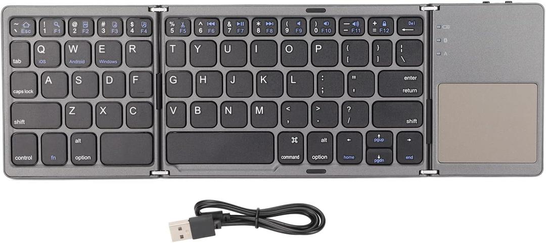 Foldable Keyboard with Touchpad, 3 Folding Wireless Keyboard 63 Keys 10m Connection USB Charging, for iOS for Laptop Tablet Smartphone (Dark Gray)