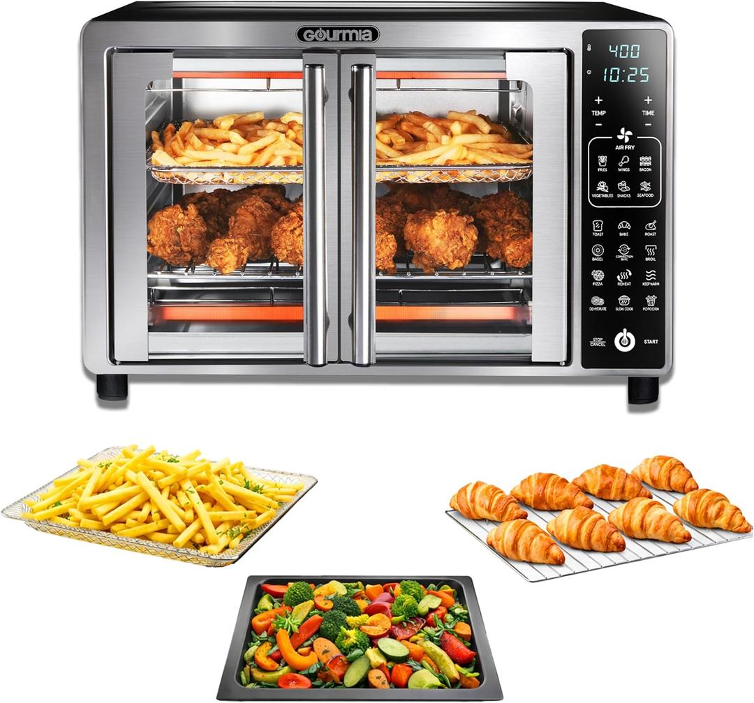 Gourmia Air Fryer French Door Toaster Oven - 6-Slice Capacity, LED Display with 19 Cooking Presets, Stainless Steel