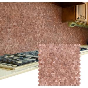 STICKGOO Peel and Stick Backsplash Tiles, Stick on Mosaic Self Adhesive Tiles, 3D Hexagon Backsplash for Kitchen Bathroom Fireplace Vanity (8PCS, Rose Gold)