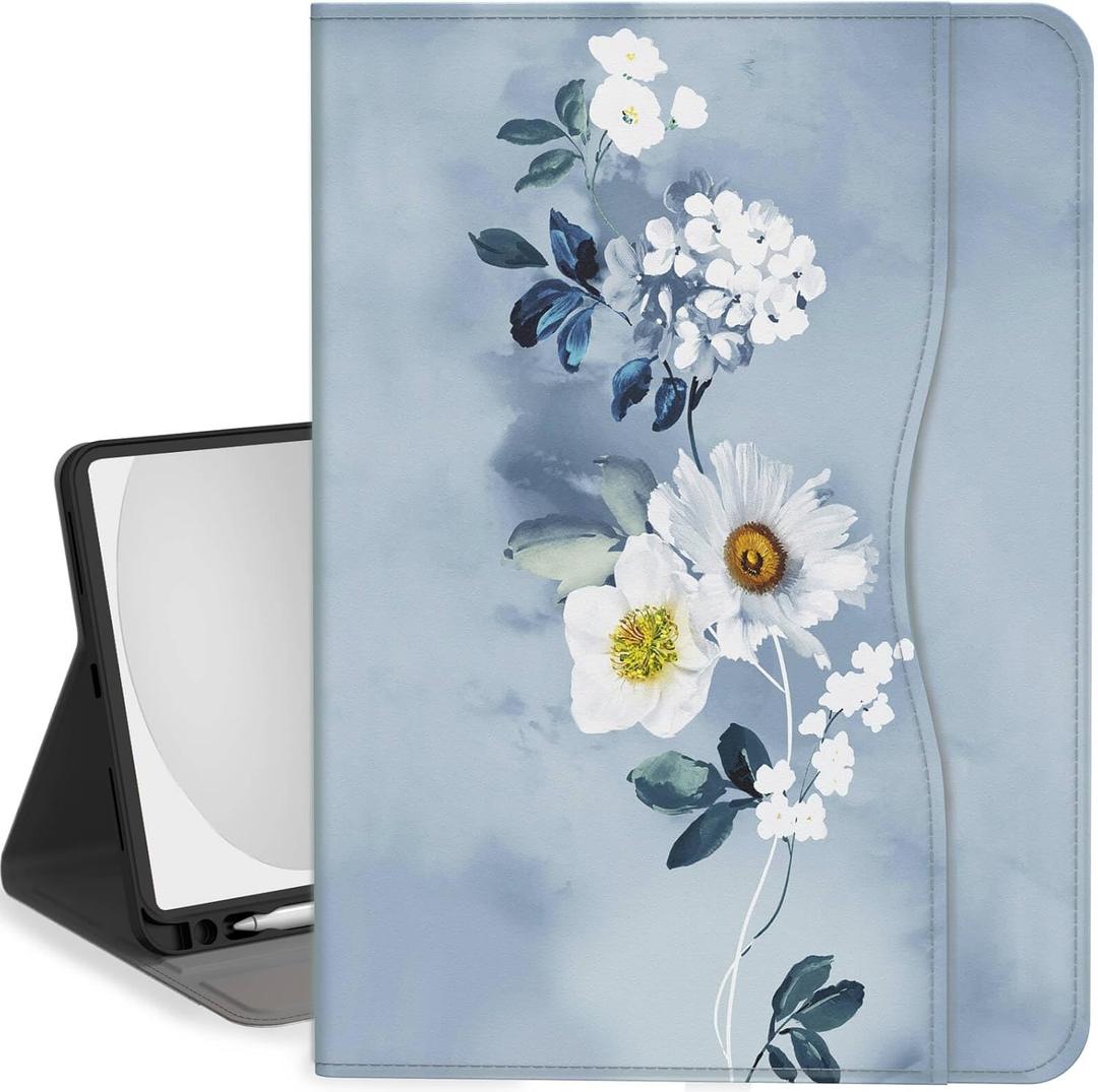 Feams Case for iPad (A16) 11th Generation 11 Inch 2025, iPad 10th Generation Case 10.9 Inch 2022 Flip Stand Auto Sleep Cover with Pencil Holder & Pocket, Blue Floral