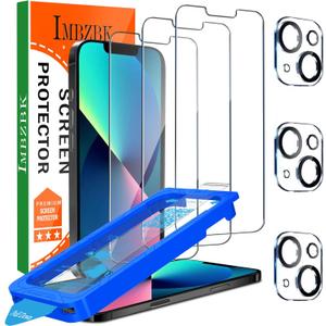 IMBZBK [Auto-Dust Removal] 3 Pack Screen Protector for iPhone 13 [6.1 INCH] Accessories, Case Friendly Film, Military Grade Shatterproof Tempered Glass 3 Camera Lens Protector, Easy Installation