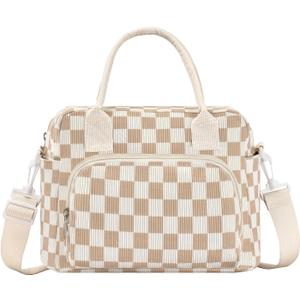 Lunch Bag Women Lunch Box for Women Adult Cute Insulated Lunch Bag Lager Cooler Lunch Tote Bags for Work Picnic (Beige-Brown Plaid)
