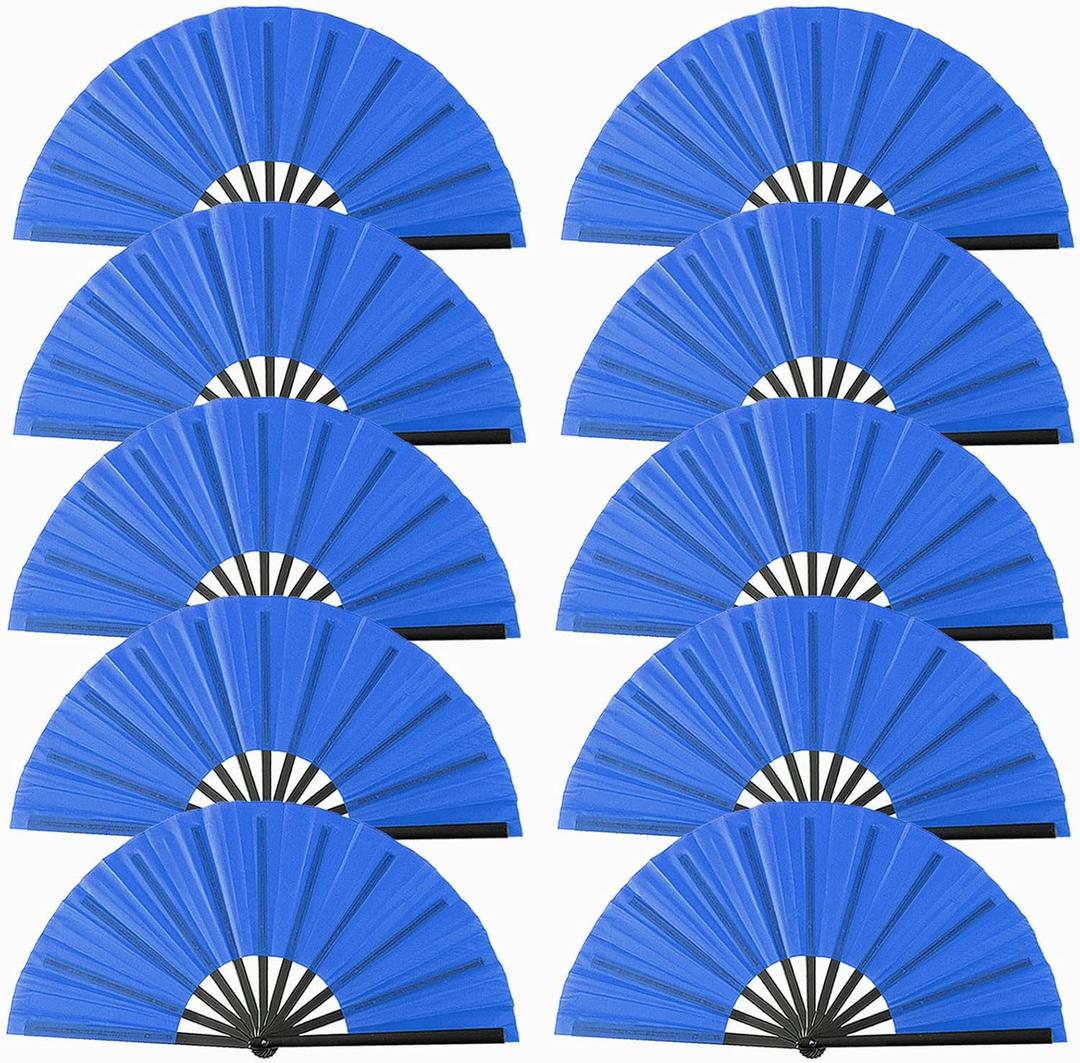 Oncpcare 10 Pcs Line Dance Fans Loud Clappers Bulk, Folding Popping Clacking Fans for Line Dancing (Blue)