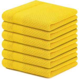 Homaxy 100% Cotton Dish Cloths, 6 Pack - 12 x 12 Inches, Waffle Weave Super Soft and Absorbent Dish Towels Quick Drying Dishcloths, Yellow