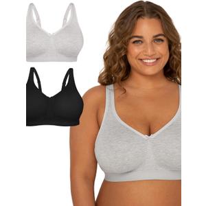 Fruit of The Loom Womens Plus Size Wireless Cotton Bra (38C, Heather Grey/Black Hue)