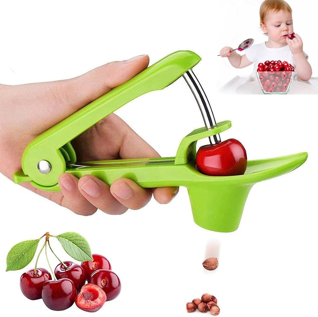 Stainless Steel Multi-Function Olives & Cherry Pitter Tool with Lock Design - Heavy-Duty Fruit Pit Remover for Jam Making (Green)