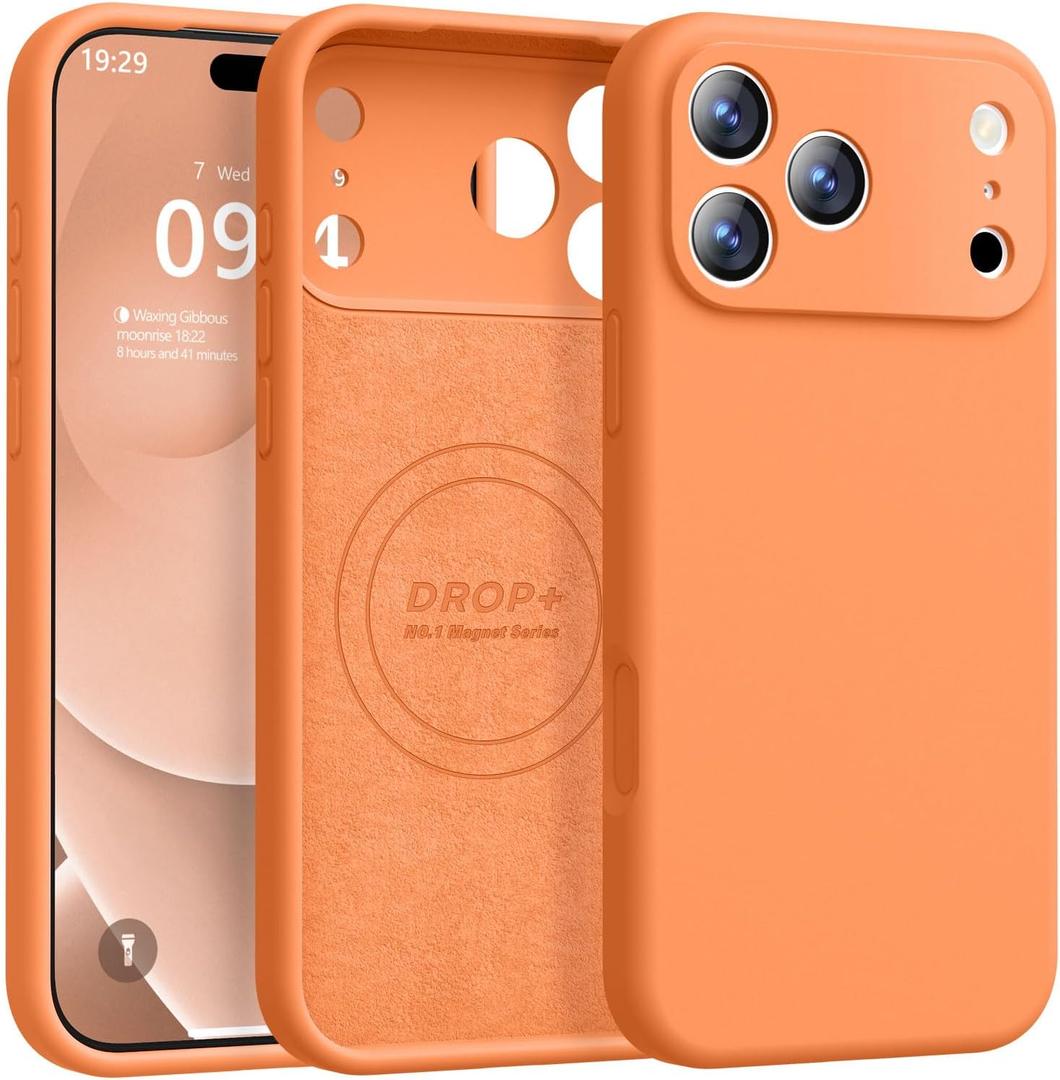 Ktele Magnetic for iPhone 17 Pro Case [Compatible with Magsafe] [Premium Silicone Satin-Smooth Touch] Slim Shockproof Anti-Scratch Microfiber Lining Case, 6.3 inch, Bright Orange