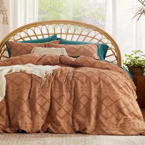 Bedsure Boho Duvet Cover Queen Size - Boho Bedding, Tufted Queen Duvet Cover for All Seasons, 3 Pieces Embroidery Shabby Chic Home Bedding,Comforter Not Included (Burnt Orange, 90" x 90")