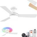 42" RGB Ceiling Fan with Light, Music Sync Smart Fan with Alexa/Google/App Control, Low Profile Flush Mount, 6-Speed Quiet DC Motor, 4 CCT Dimmable Lighting for Bedroom Living Room, White