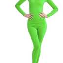 Full Bodysuit Womens Long Sleeve One Piece Jumpsuit Spandex Zentai Unitard, Lime Green Large