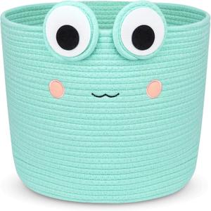 Large Storage Basket, Frog Shaped Cotton Rope Woven Basket for Nursery, Blanket Baby Toy Storage Organizer Laundry Basket Gifts Empty, Cat Dog Bin Toys