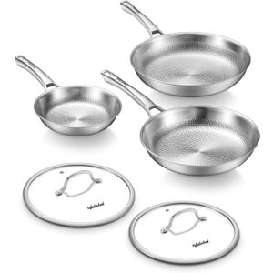 Titanium Pans set, 8+10+12Inch Pure Titanium Hammered Pro with Two Lids, Non-Toxic Skillet for Cooking, PFAS/PFOA/PTFE Free Cookware, Dishwasher&Oven Safe, Kitchen Induction Compatible