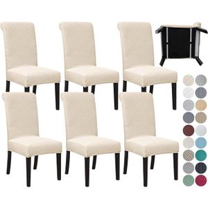 SPRINGRICO 6 Pack Dining Room Chair Covers with seat Belt, Stretch Parsons Chair Slipcover Washable Kitchen Dining Chair Cover Removable Seat Protector Set of 6, S2- Beige