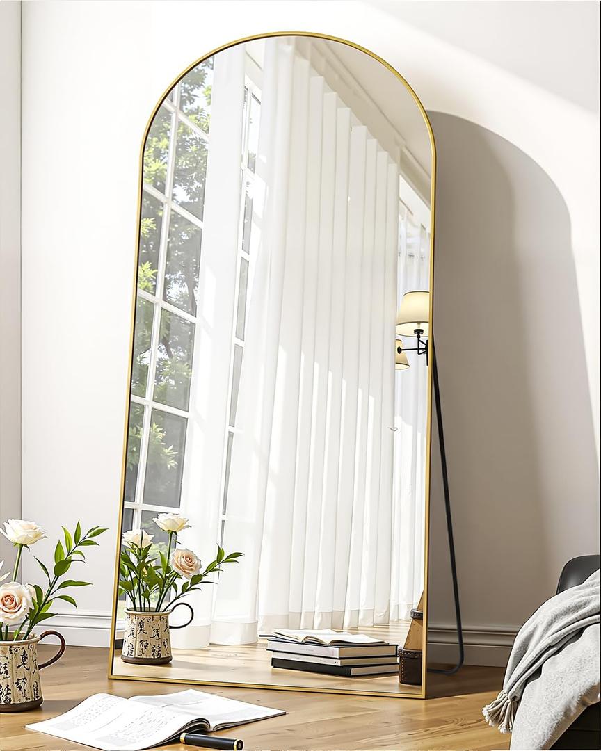 Suidia Full Length Mirror, 58"x21" Floor Standing Mirror Freestanding, Full Body Mirrors with Stand for Bedroom, Hanging Mounted for Living Room Cloakroom, Gold, Arched Style Suidia Full Length Mirror, 58"x21" Floor Standing Mirror Freestanding, Full Body Mirrors with Stand for Bedroom, Hanging Mounted for Living Room Cloakroom, Gold, Arched Style