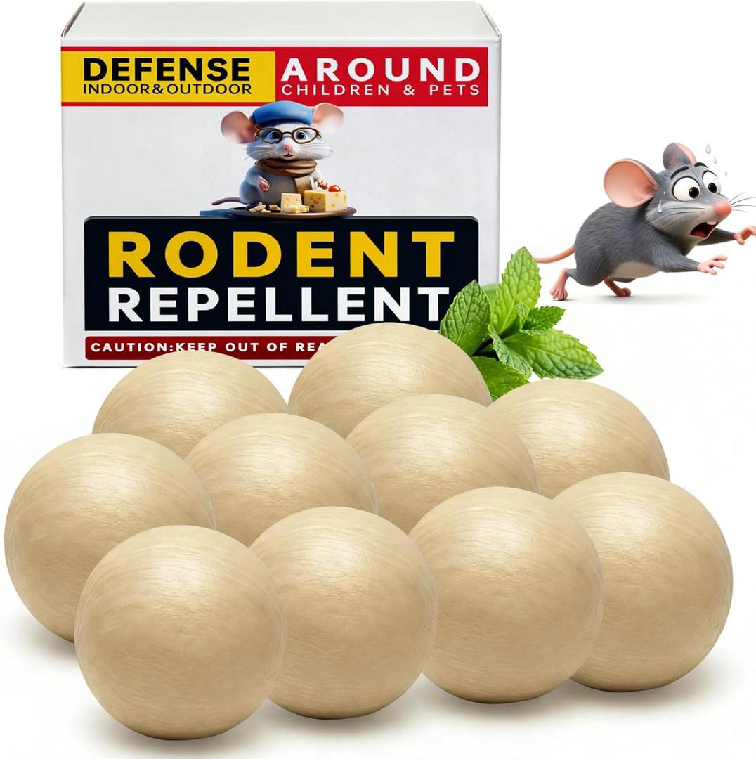 Upgraded Large Mouse Repellent Ball, High-Purity Peppermint Oil Rodent Repellent, Long-Lasting Moth Balls for Outdoor Use, Mice Deterrent for Indoor Use for House, Garage, Garden - 10 Balls