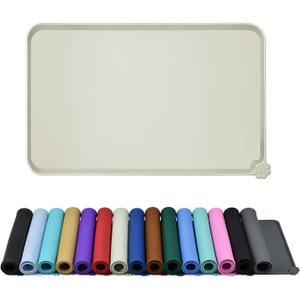 Reopet Waterproof Pet Feeding Mat with High Raised Edges, Heavier and Thicker Placemats for Cat Dog Water Bowl with BPA Free, Dogs Cats Food Mats for Messy Drinkers to Prevent Spill and Protect Floors (18.5" x 11.5", Beige)