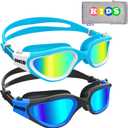OMID Kids Swim Goggles, P2 Mini 2 Packs Comfortable Polarized Swimming Goggles Age 6-14 (A1-polarized Blue Gold + Polarized Black Blue)