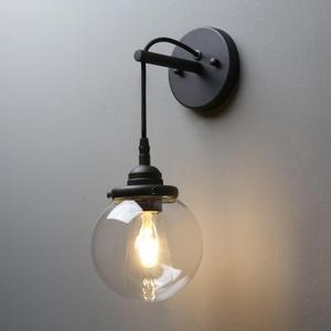 Phansthy Vintage Glass Wall Sconce, Hanging Wire Indoor Wall Lamp, 5.9" Globe Wall Lighting Fixture Adjustable Hanging Cord, Home Decor Art Wall Light Hardwired Farmhouse Wall Sconce (Black)