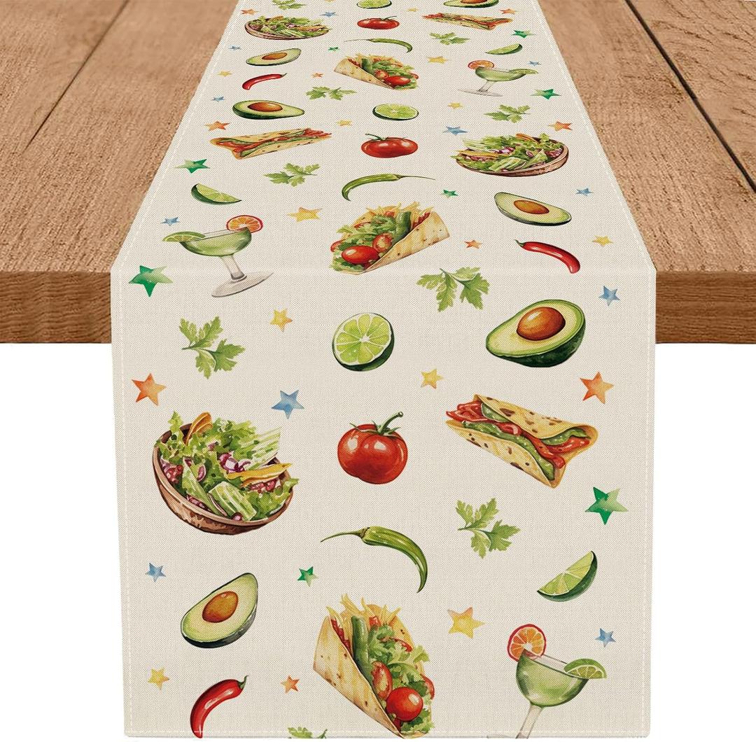 2 x Cinco de Mayo Table Runner Drink Salad Food Drink Mexican Fiesta Kitchen Dining Table Decoration Home Party Supplies 13x72 Inch