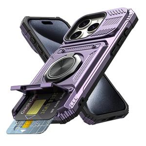 Vofolen for iPhone 15 Pro Max Case Wallet with Card Holder [Store 2 Cards] + 360° Magnetic Rotated Ring Kickstand, Heavy Duty Drop Protection Wallet Phone Case for iPhone 15 Pro Max 6.7 Inch Purple