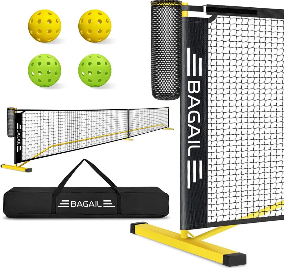 BAGAIL Portable Pickleball Net Set, 22 FT Regulation Size Pickle Ball Net with Ball Collector, Carry Bag, Easy Setup for Outdoor Indoor Driveway - Red (Yellow + Black)