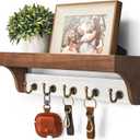Rebee Vision Key Holder for Wall with Shelf - Farmhouse 2-Color Key Rack with 5 Retro Keys Hooks and Primitive Wood Mail Organizer Wall Mount - Decorative Rustic Home Decor (Brown & White)