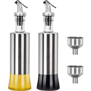 onlyfire Olive Oil and Vinegar Dispenser Set - 2Pack, 12 Oz Stainless Steel Oil Bottles Dispenser for Kitchen Cooking and BBQ (2PCS Funnel included)