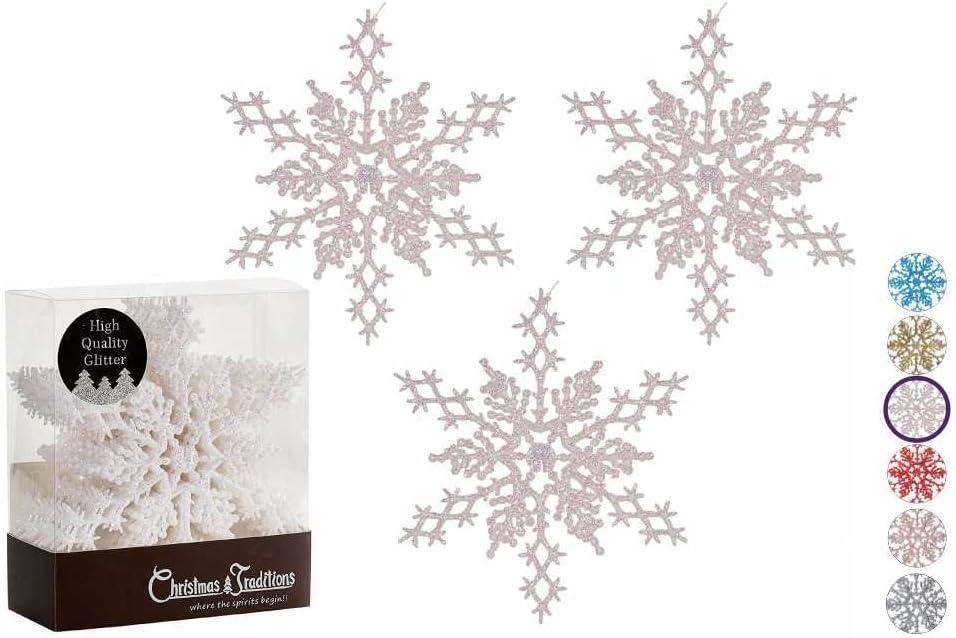 Christmas Traditions 6 inch Iridescent White Snowflake Ornaments (Set of 18) Glittered Hanging Tree Decorations (White Iridescent)