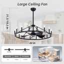 Farmhouse Chandelier Ceiling Fan with Light and Remote, 16-Lights Large Wagon Wheel Fandelier with Candle for Living Room,Rustic Black Fan with Big Light Fixture for Loft, 44 inch/16-lights