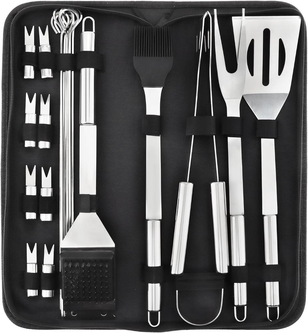 BBQ Grill Accessories Set, 20Pcs Barbecue Grill Tools, Stainless Steel BBQ Utensil Kit with Case for Smoker Camping, Great Choice for Outdoor Kitchen Cooking, Gift for Thanksgiving Day, Christmas