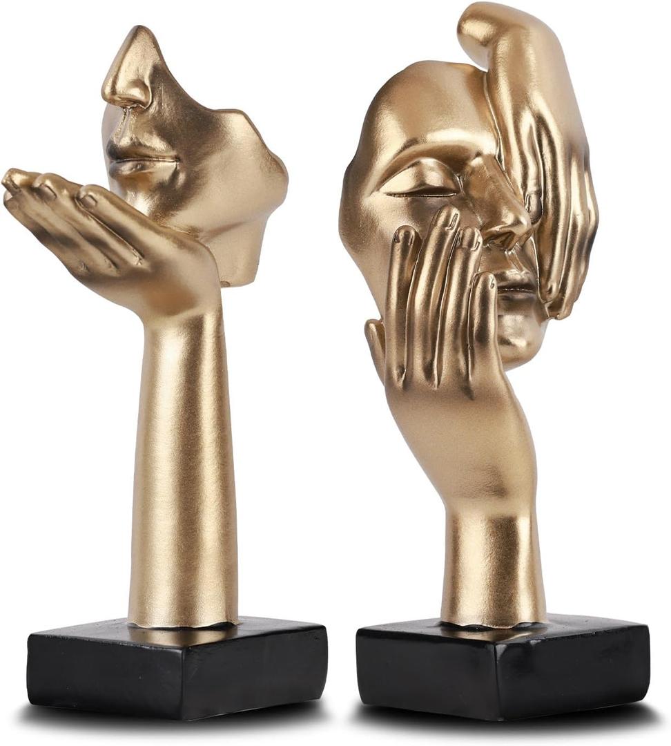 6.5" H Black Gold Art Thinker Figurines 2 PCS, Abstract Small Statues Home Accent Decor for Shelf, Office Desk, Living Room, Knick Knacks Decorations for Shelves (2 Pcs Gold)