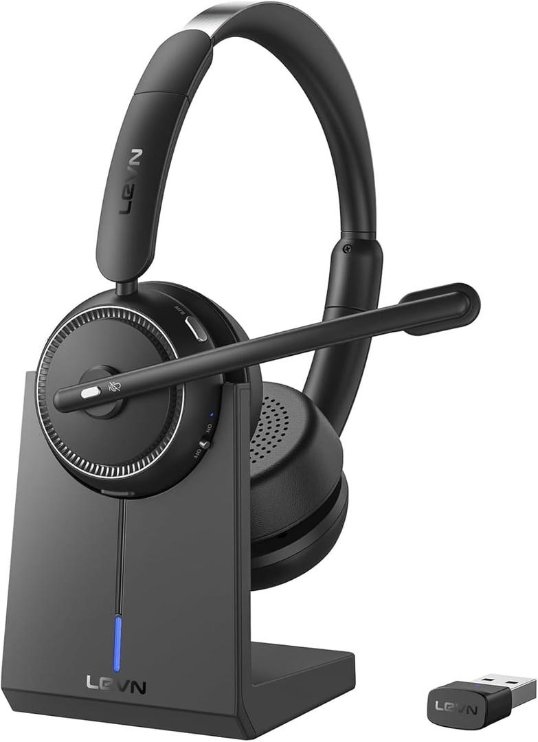 Wireless Headset with Mic for Work, Bluetooth Headset with Microphone (Noise Cancelling & Mute Button), Wireless Headphones with Mic for Work from Home/Office/PC/Call Center/Computer/Laptop/Teams/Zoom (Black)