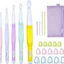 Araeknotta Large Crochet Hooks Set with Stitch Markers, Yarn Needles, Purple Pouch - 5 Sizes (8mm, 10mm, 12mm, 15mm, 20mm) - Ergonomic Plastic Crochet Hooks for Chunky Blanket Yarn