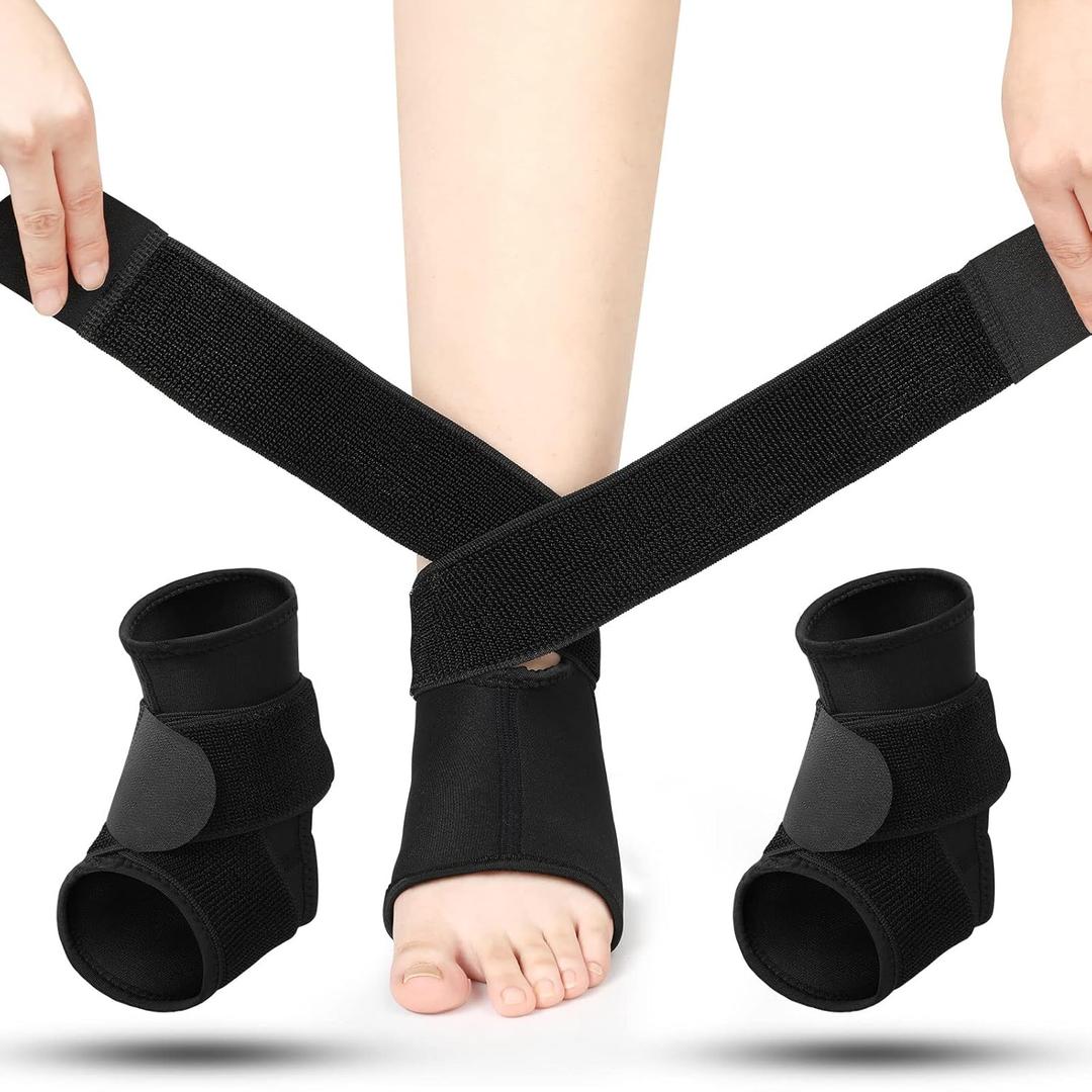 Honoson 2 Pcs Ankle Brace Kid Breathable Neoprene Ankle Support Compression Sleeve Achilles Tendonitis Relief Elastic Foot Brace with Adjustable Wrap for Sprained Plantar Fasciitis(Black,M)