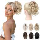 REECHO Ponytail Extension, 9" Claw Clip in Short Curly Wavy Pony Hair Extension Jaw Clip on Pony Tail HP001 Hairpiece for Women - Dark Blonde with Light Blonde Ends