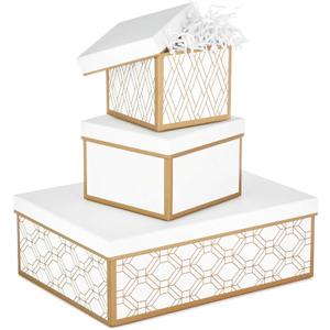 Hallmark Nested Gift Boxes with Lids and Fill (Set of 3, White and Gold, Assorted Sizes) for Valentine's Day, Weddings, Bridal Showers, Bridesmaids, Birthdays