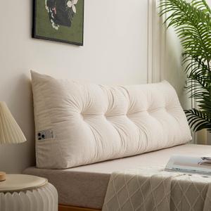 Triangular Headboard Pillow Twin XL for College Dorm Headboard Bed Wedge Pillows Bolster Cushion Bed Bolster Triangular Backrest Ivory White,39 * 4.7 * 15.7in, Twin39in*4.7in*15.7in