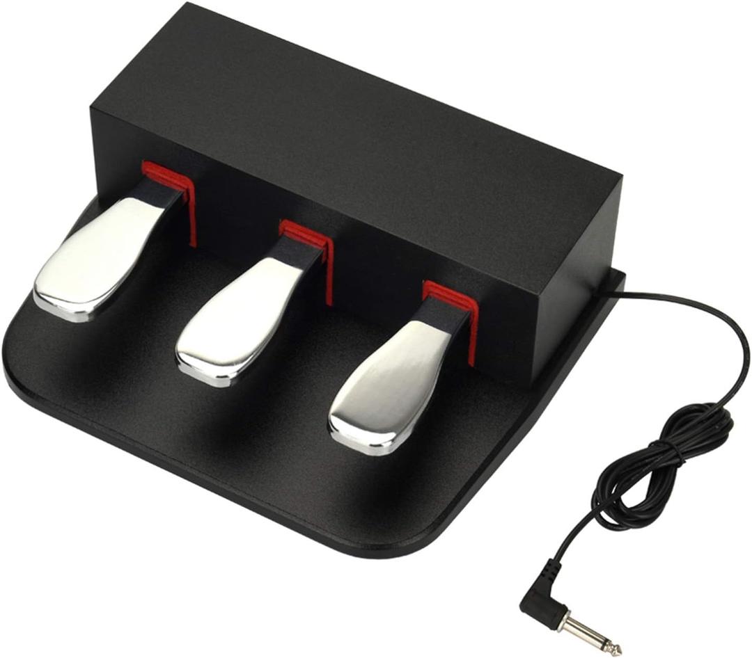 The Piano 3 sustain pedal 6.35mm 1/ 4 Inch Plug Universal for Electronic Keyboards and Digital Pianos, Electric piano, MIDI Keyvoards, Synthesizer, With 3.5mm to 6.35mm female jack adapter (Black)