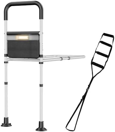 Bed Rails for Elderly Adults Safety,ASTM Approved Adjustable Bed Assist Rails For Seniors,Anti-Slip Ergonomic Handle,440lb Weight Capacity,Comes with Storage Bag,Night Sensor Light & Bed Ladder Assist