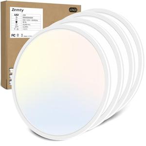 Zemty 4Pack 12 Inch LED Flush Mount Light, 28W 3200lm Super Slim Ceiling Light Fixtures, 3000K/4500K/6000K Selectable Ceiling Lamp for Bedroom, Bathroom, Kitchen, Living Room (White)