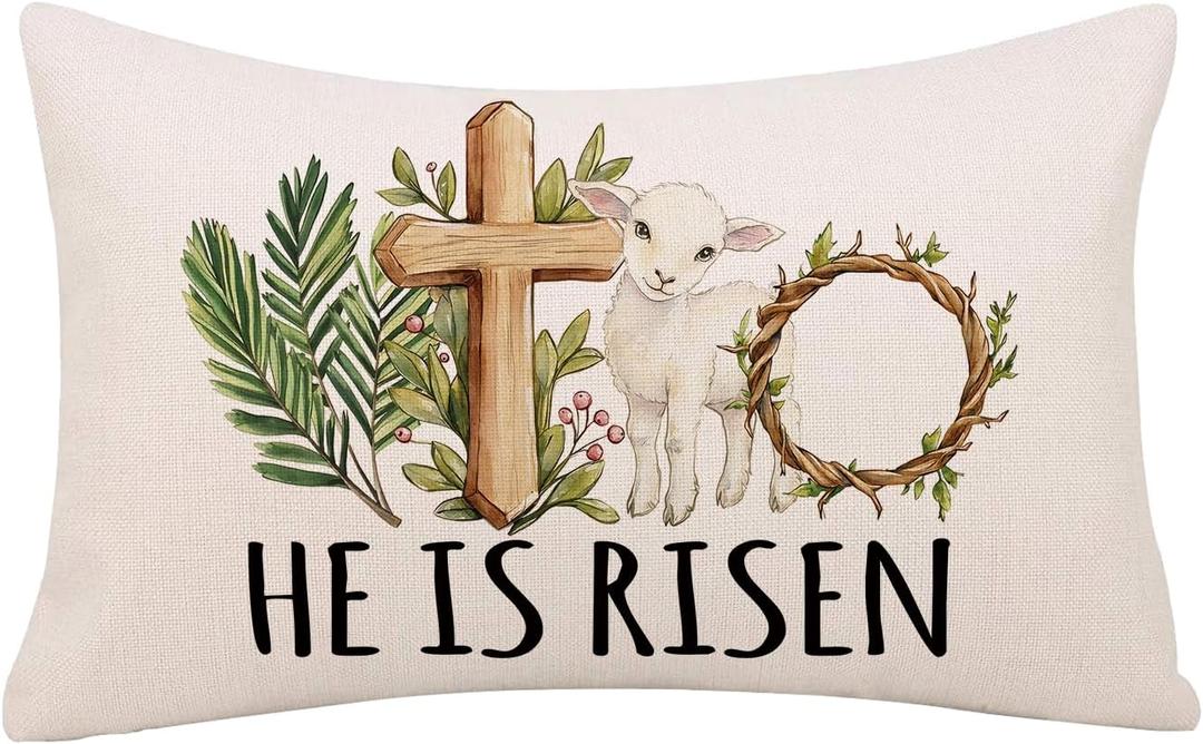 GAGEC Easter Pillow Covers 12x20 Inch Easter Decorations He is Risen Sheep Decor Throw Pillowcase for Home Sofa Bedroom Cushion Case Spring Seasonal Farmhouse Decorations