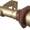 Modern Style Single Curtain Rod Set with Antique Brass Round Wood Look Finial, 36-72 in, Standard Single Whtie Drapery Rod for 1 Pack, 1 in diameter, Adjustable Length