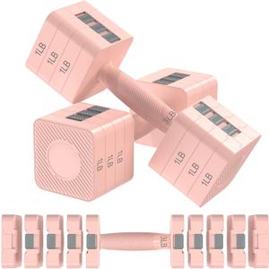 22LBS Adjustable Dumbbells Set, Hand Weights Sets with 5 Levels 3lb, 5lb, 7lb, 9lb, 11lb, Adjustable Weight Dumbbells for Women/Men Home Gym Full Body Workout (Pink)
