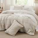 Bedsure Beige Oversized Queen Comforter Set - 4 Pieces Pinch Pleat Bed Set, Down Alternative Bedding Sets for All Season, 1 Comforter, 2 Pillowcases, 1 Decorative Pillow