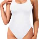 Tempt Me Women High Cut One Piece Swimsuit Low Back Scoop Neck Retro 80s Bathing Suit (Large, White)