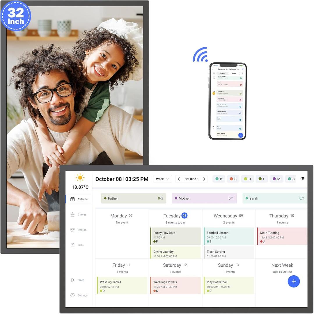 32" Smart Digital Calendar for-Family-Business-Planner - Electronic Calendar for Business Chore Chart, Touchscreen Display for Family Schedules, Auto-Sync Google iCloud Outlook Calendars for Kid Adult (32" Black 64GB, Black)