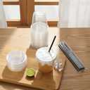 50 Pack 14 oz Clear Plastic Cups with Lids and Straws, Includes Paper Lid Liners, Disposable Crystal Iced Coffee Cups with Lids for Coffee Smoothie, Milkshake, Cold Drinks (black)